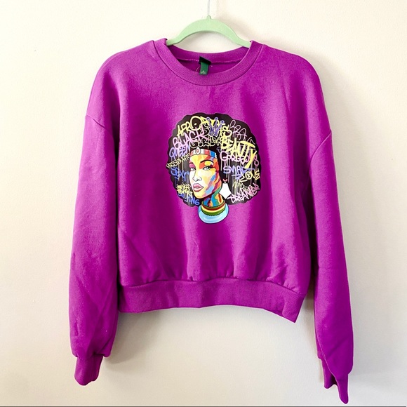 African-American Afro motivational graphic crewneck cropped sweatshirt top